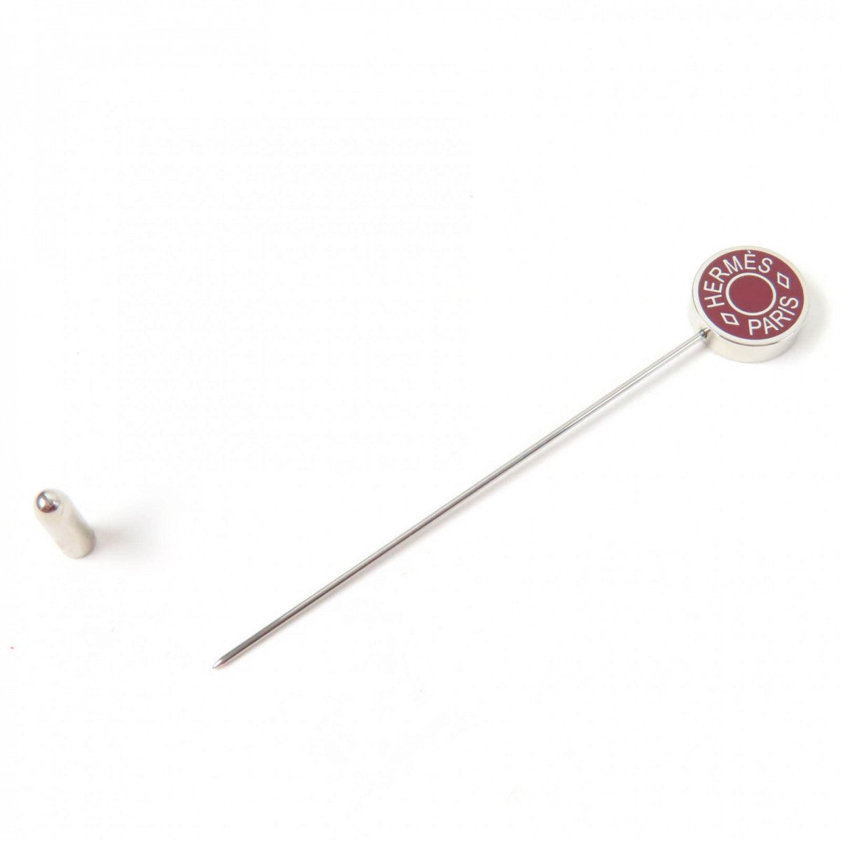 HERMES Brooch GD1108 Palladium, Lacquer Brown Hatpin Women