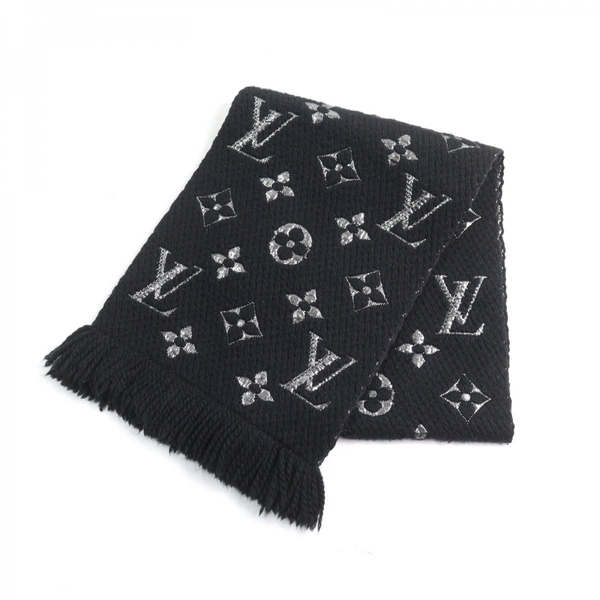 LOUIS VUITTON Scarf M75833 Main: 95% wool, Main: 3% silk, Main: 2% polyester Noir Escalp Logo Mania Shine Women