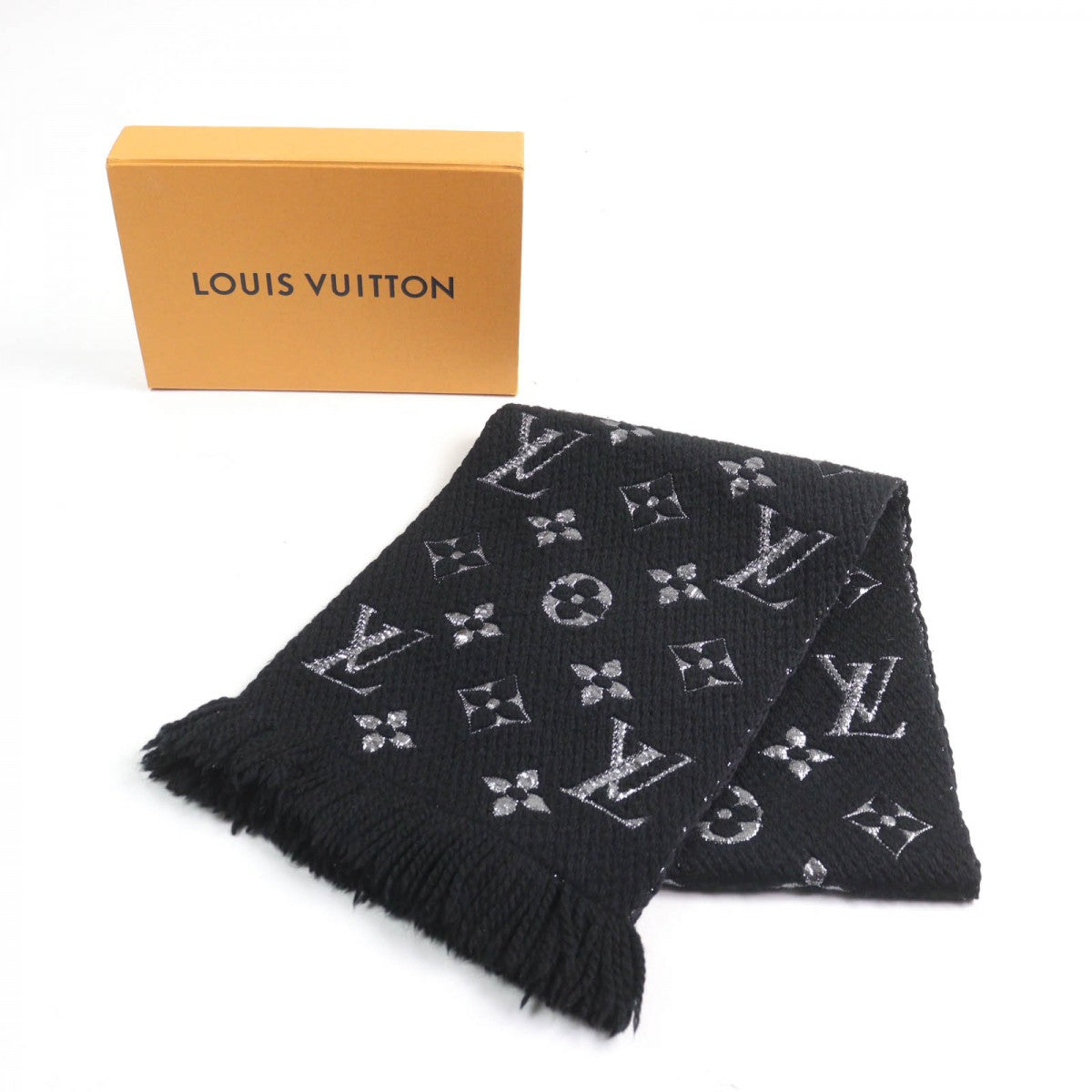 LOUIS VUITTON Scarf M75833 Main: 95% wool, Main: 3% silk, Main: 2% polyester Noir Escalp Logo Mania Shine Women