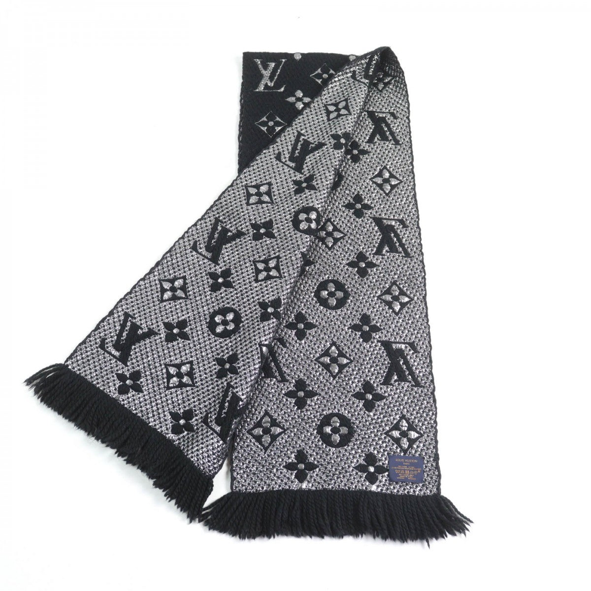 LOUIS VUITTON Scarf M75833 Main: 95% wool, Main: 3% silk, Main: 2% polyester Noir Escalp Logo Mania Shine Women
