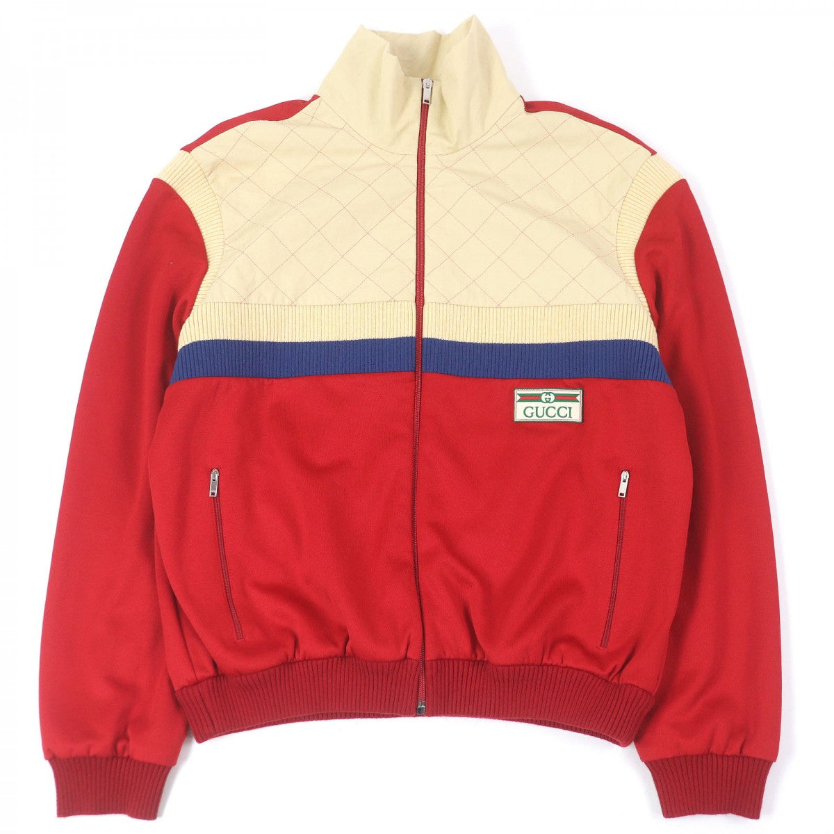 GUCCI Jacket 625287 Main: 55% polyester, Main: 45% cotton, Lining: 100% cotton, Filling: 100% polyester, Part: 94% wool Red Ivory mens M