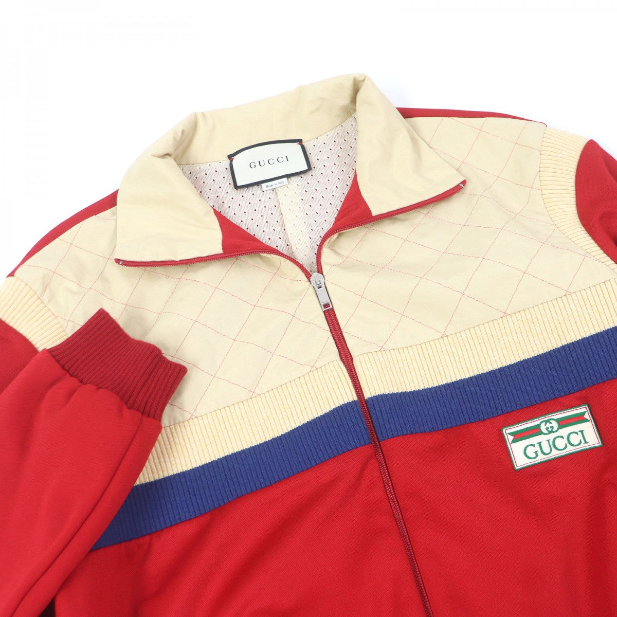 GUCCI Jacket 625287 Main: 55% polyester, Main: 45% cotton, Lining: 100% cotton, Filling: 100% polyester, Part: 94% wool Red Ivory mens M