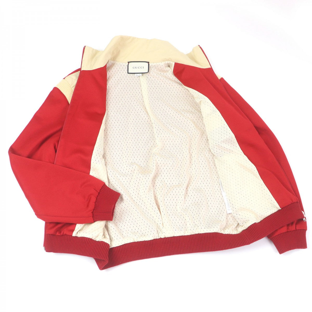 GUCCI Jacket 625287 Main: 55% polyester, Main: 45% cotton, Lining: 100% cotton, Filling: 100% polyester, Part: 94% wool Red Ivory mens M