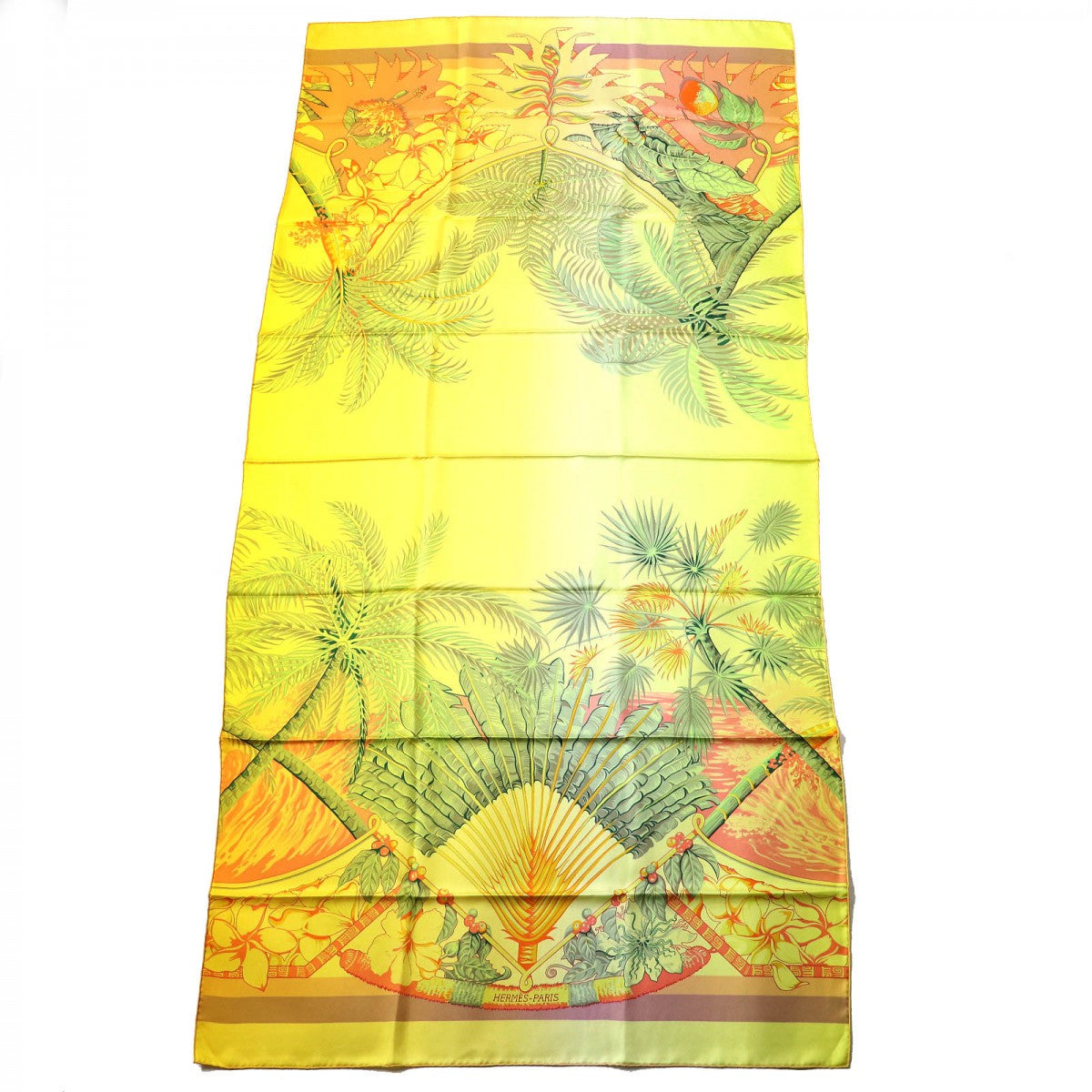 HERMES Stall Main: 100% silk Jaune vif/green/orange Rectangle Aloha Women