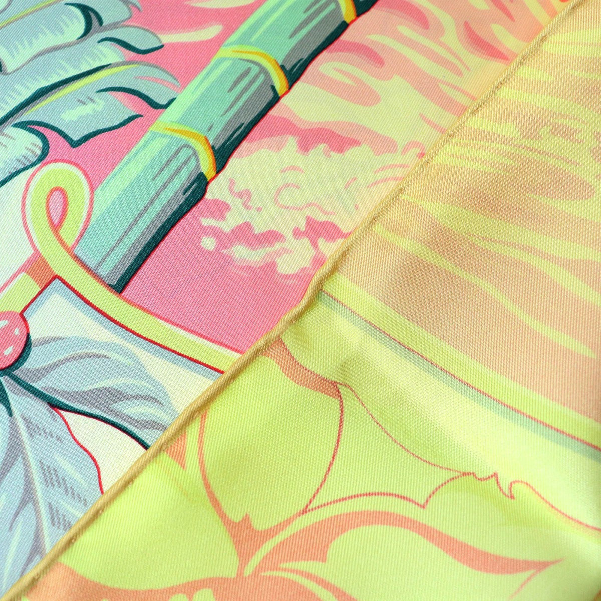 HERMES Stall Main: 100% silk Jaune vif/green/orange Rectangle Aloha Women