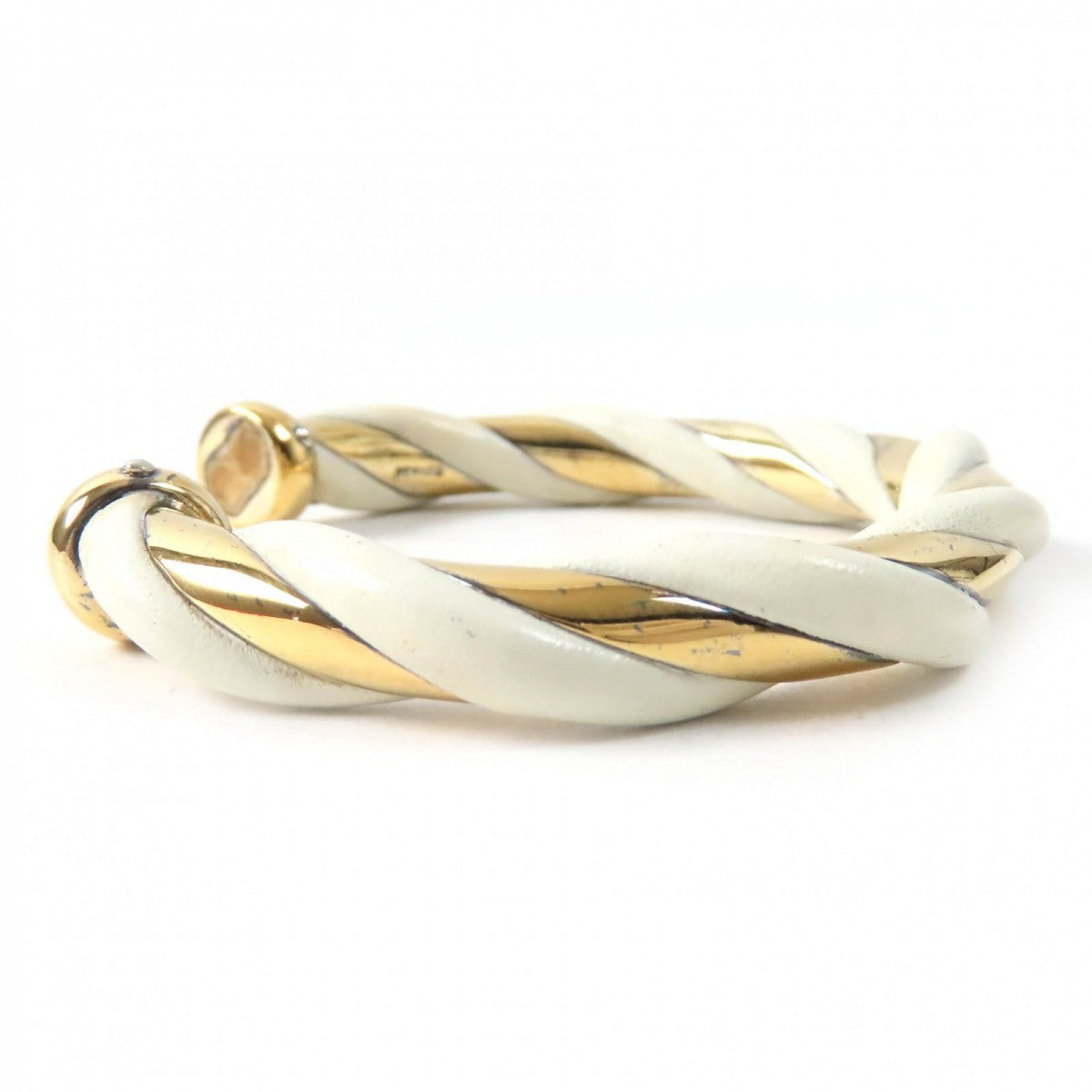 HERMES Bangle Main: SV925, Main: Leather Ivory Gold Women