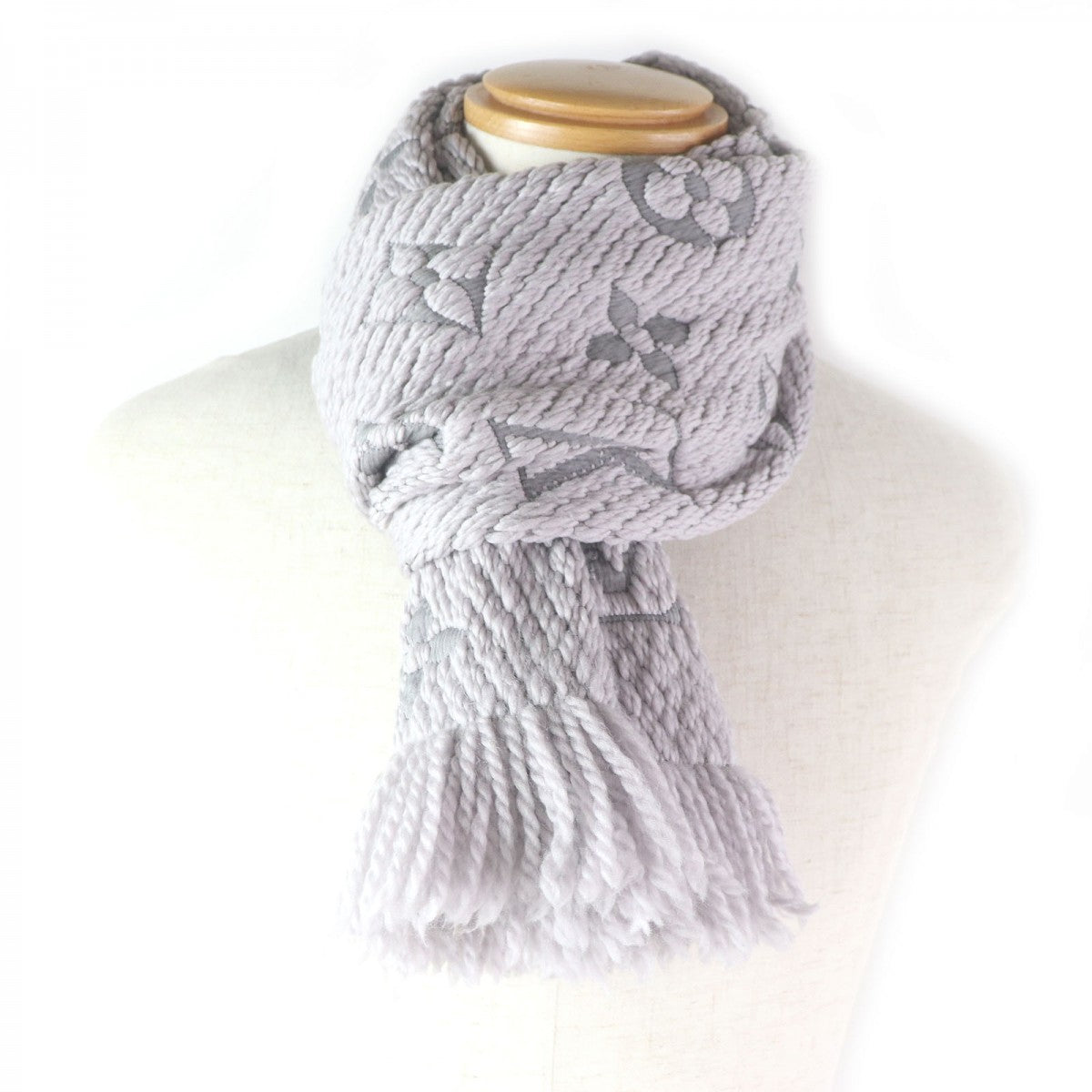 LOUIS VUITTON Scarf M74742 Main: 94% wool, Main: 6% silk Light gray Esharp Logomania mens(Unisex)