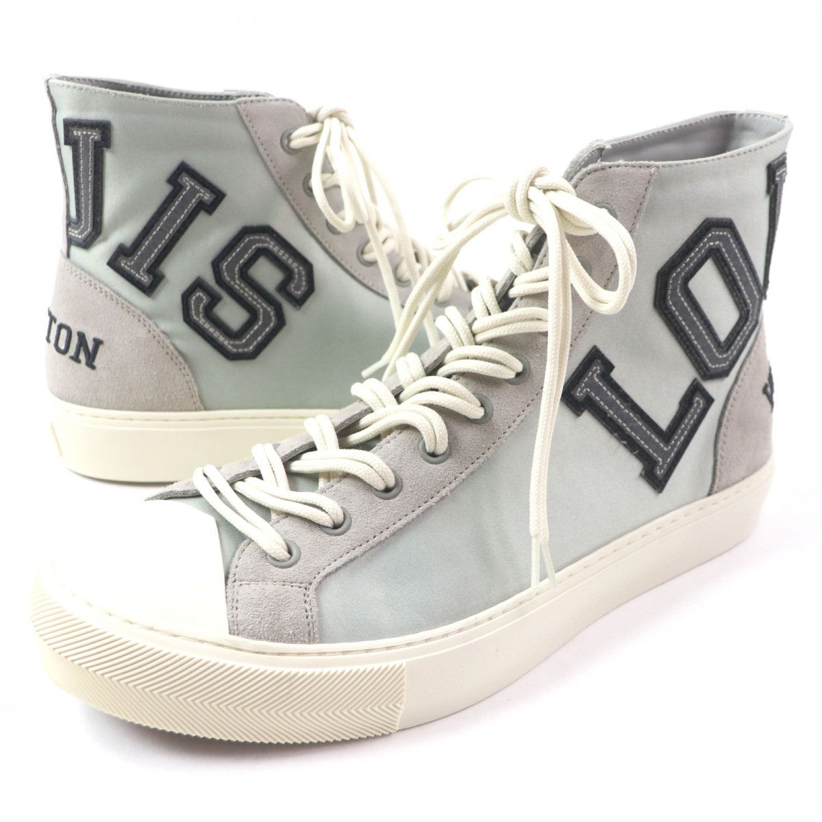 LOUIS VUITTON High cut sneakers Main: Satin, Main: Suede leather Gray Green type Tattoo line mens 7