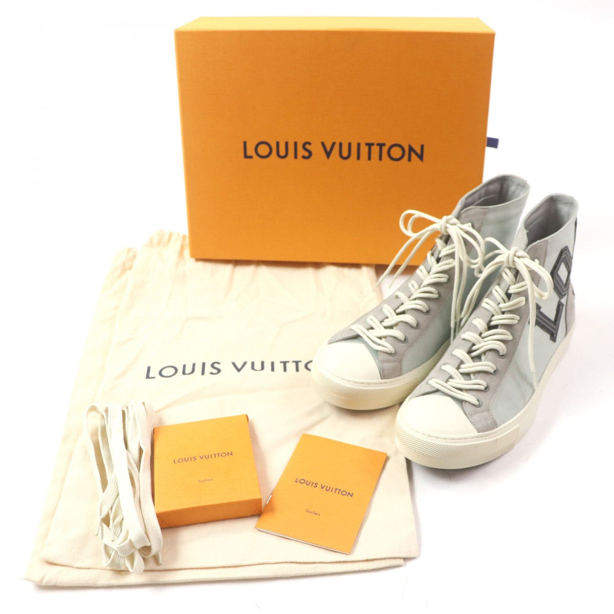 LOUIS VUITTON High cut sneakers Main: Satin, Main: Suede leather Gray Green type Tattoo line mens 7
