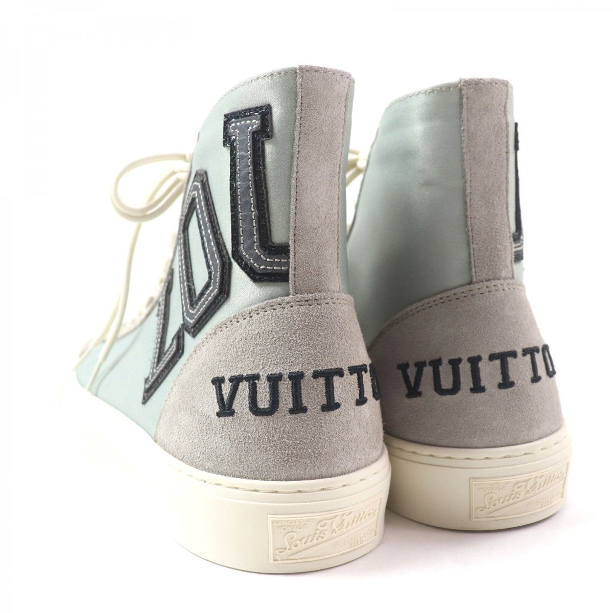 LOUIS VUITTON High cut sneakers Main: Satin, Main: Suede leather Gray Green type Tattoo line mens 7