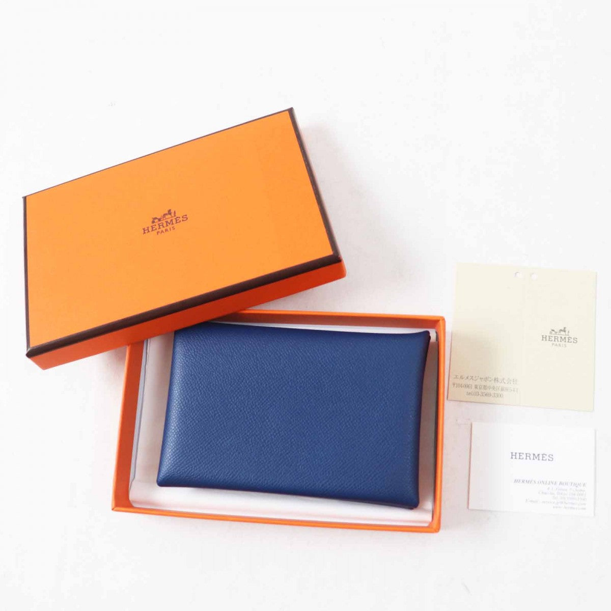 HERMES Card Case Main: Madame Veau deep blue Calvi Women