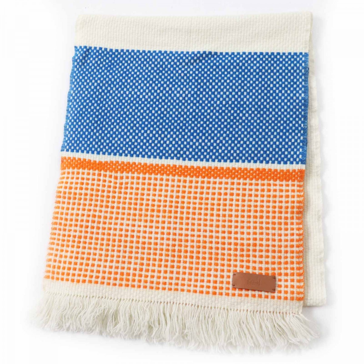 HERMES Scarf Main: 100% cashmere, part: sheep leather Orange White Blue Women