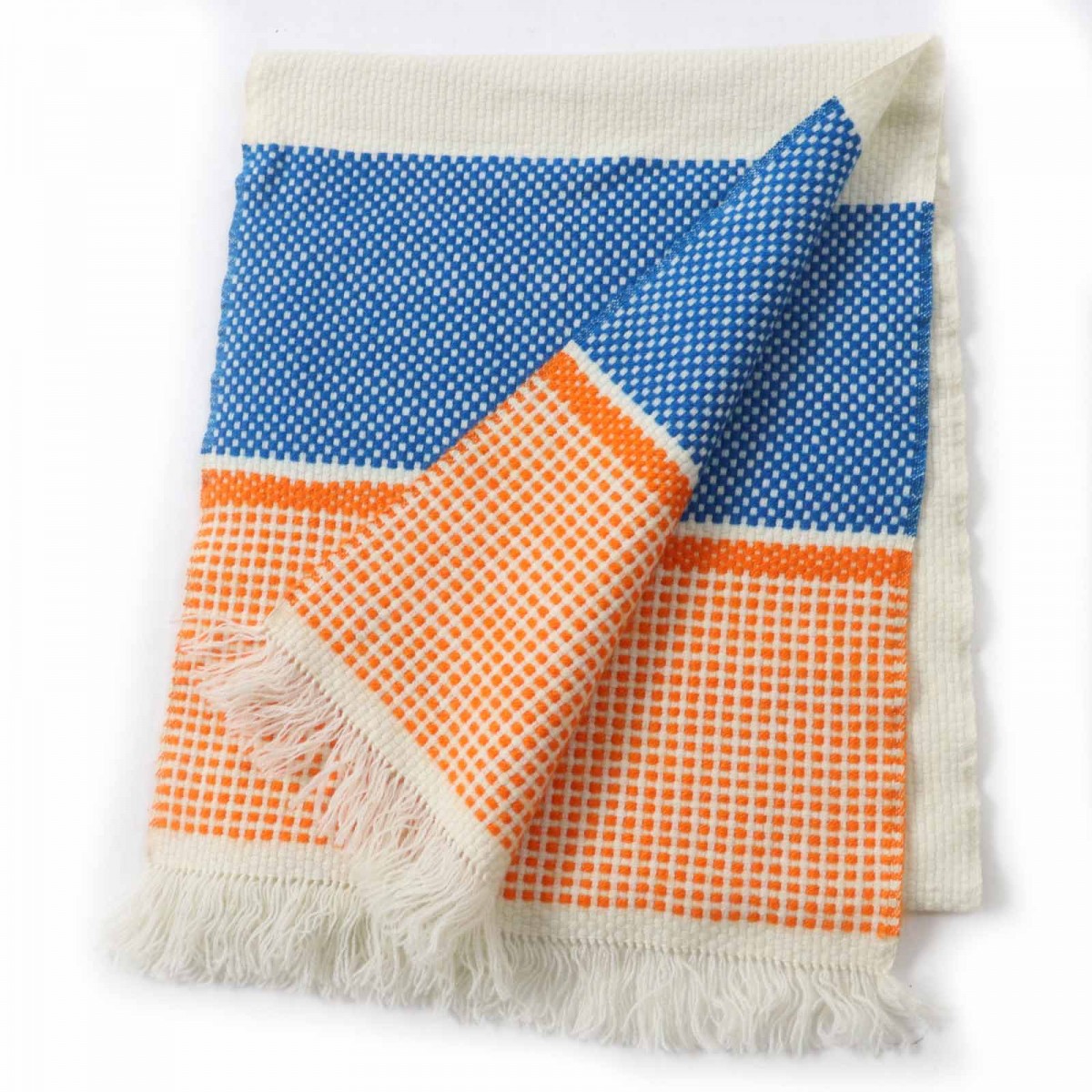 HERMES Scarf Main: 100% cashmere, part: sheep leather Orange White Blue Women