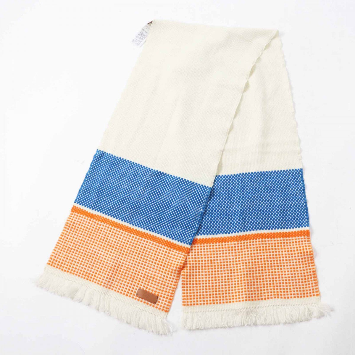 HERMES Scarf Main: 100% cashmere, part: sheep leather Orange White Blue Women