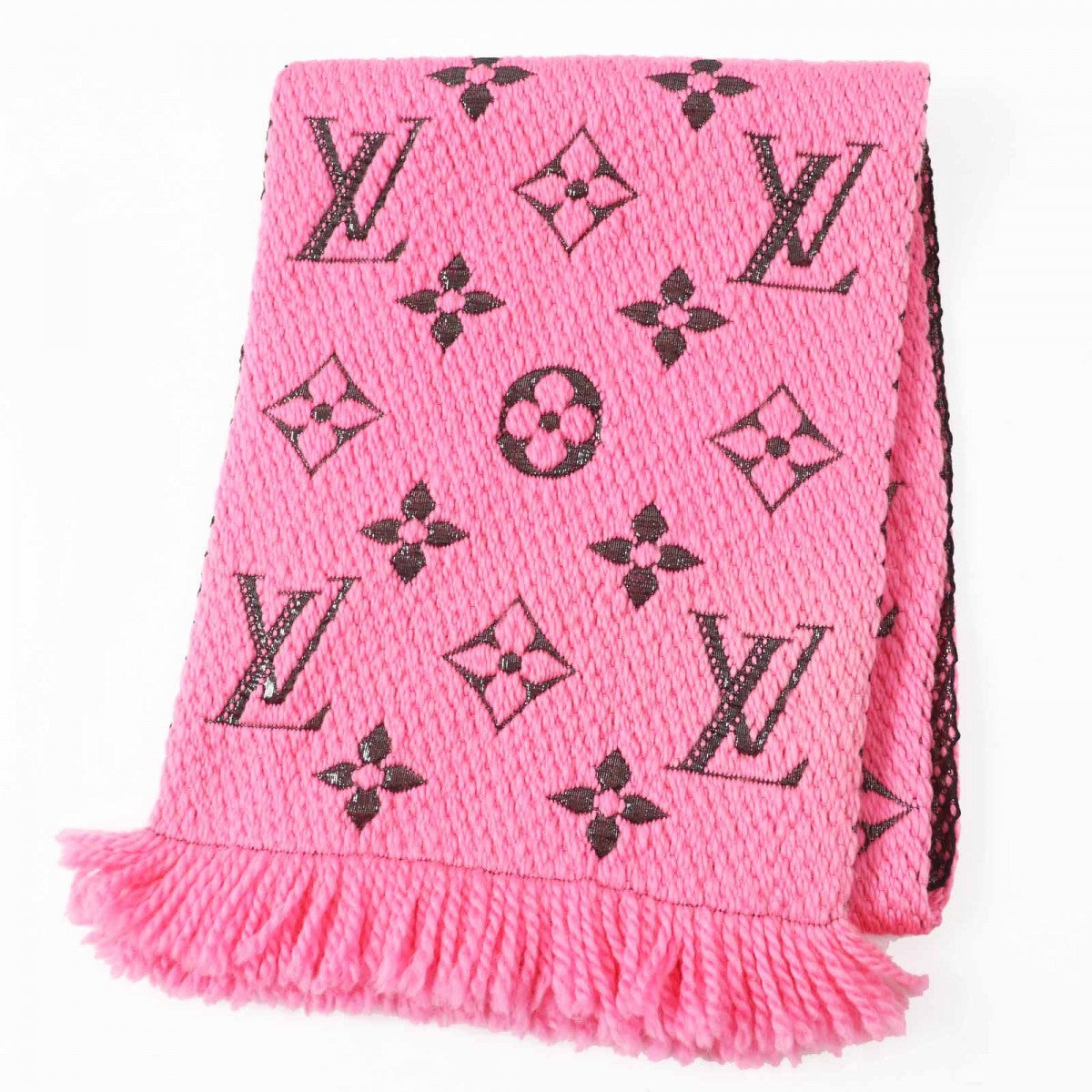 LOUIS VUITTON Scarf M76070 Main: 91% wool, 4% silk, 3% wool, 2% polyester Rose pop Escalp Logo Mania Shine Women