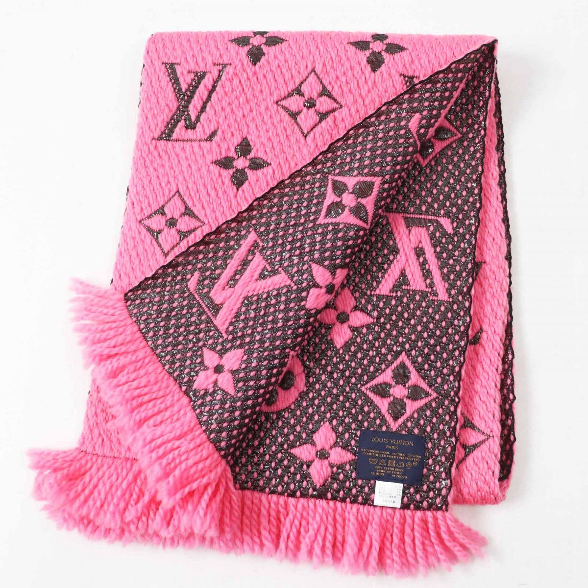 LOUIS VUITTON Scarf M76070 Main: 91% wool, 4% silk, 3% wool, 2% polyester Rose pop Escalp Logo Mania Shine Women