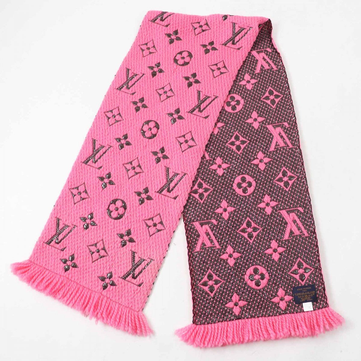 LOUIS VUITTON Scarf M76070 Main: 91% wool, 4% silk, 3% wool, 2% polyester Rose pop Escalp Logo Mania Shine Women