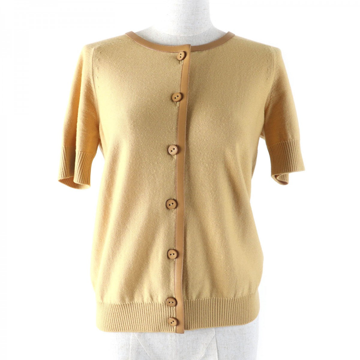 HERMES cardigan Main: 100% wool, Part: Sheepskin Yellow type Women 36