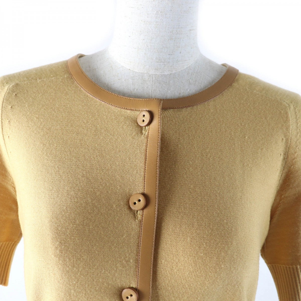 HERMES cardigan Main: 100% wool, Part: Sheepskin Yellow type Women 36