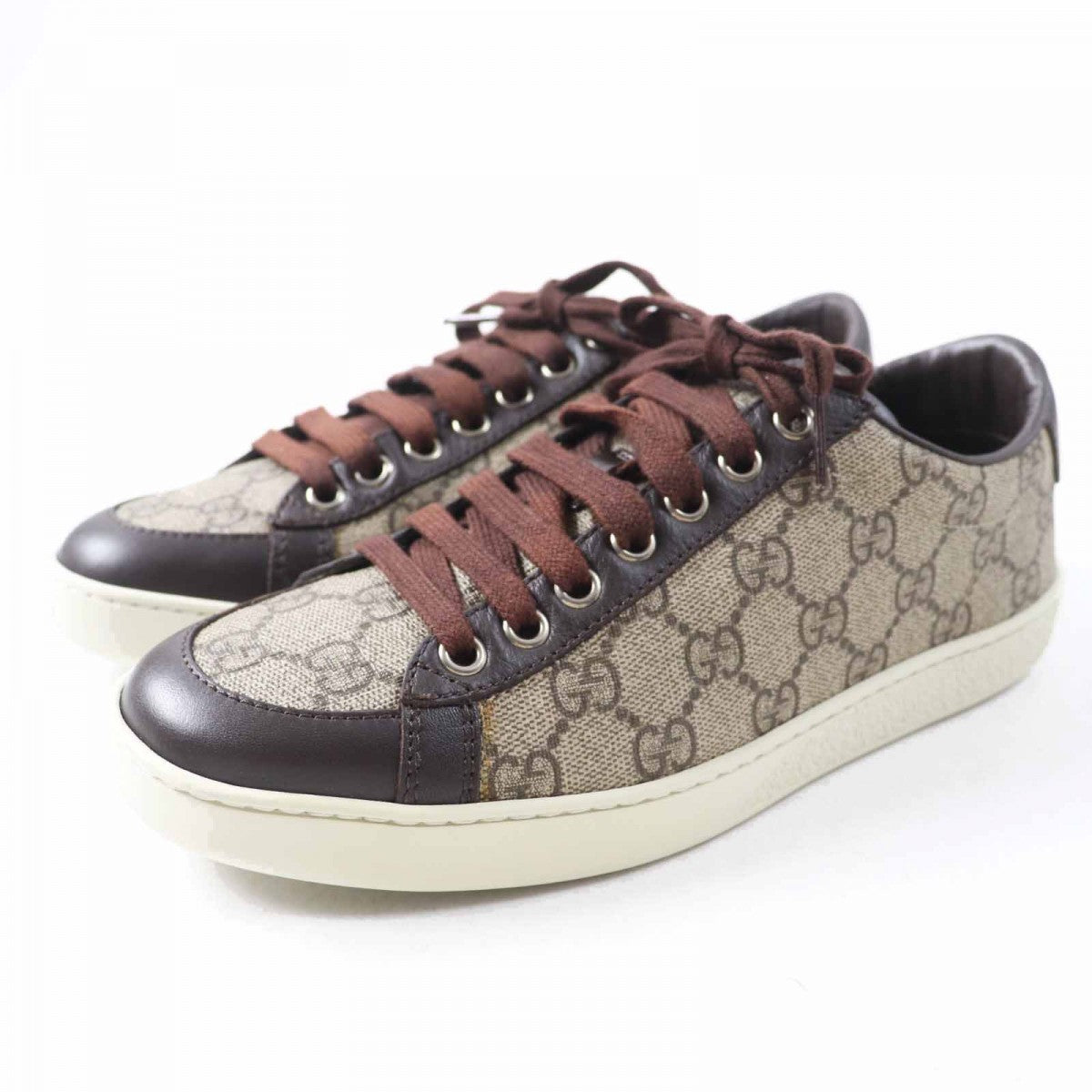 GUCCI Low cut sneakers 323793 Main: Leather, Main: GG Supreme Canvas Beige x brown Women 36.5