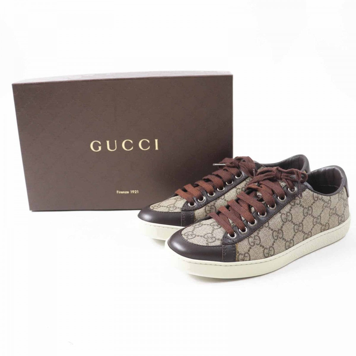GUCCI Low cut sneakers 323793 Main: Leather, Main: GG Supreme Canvas Beige x brown Women 36.5