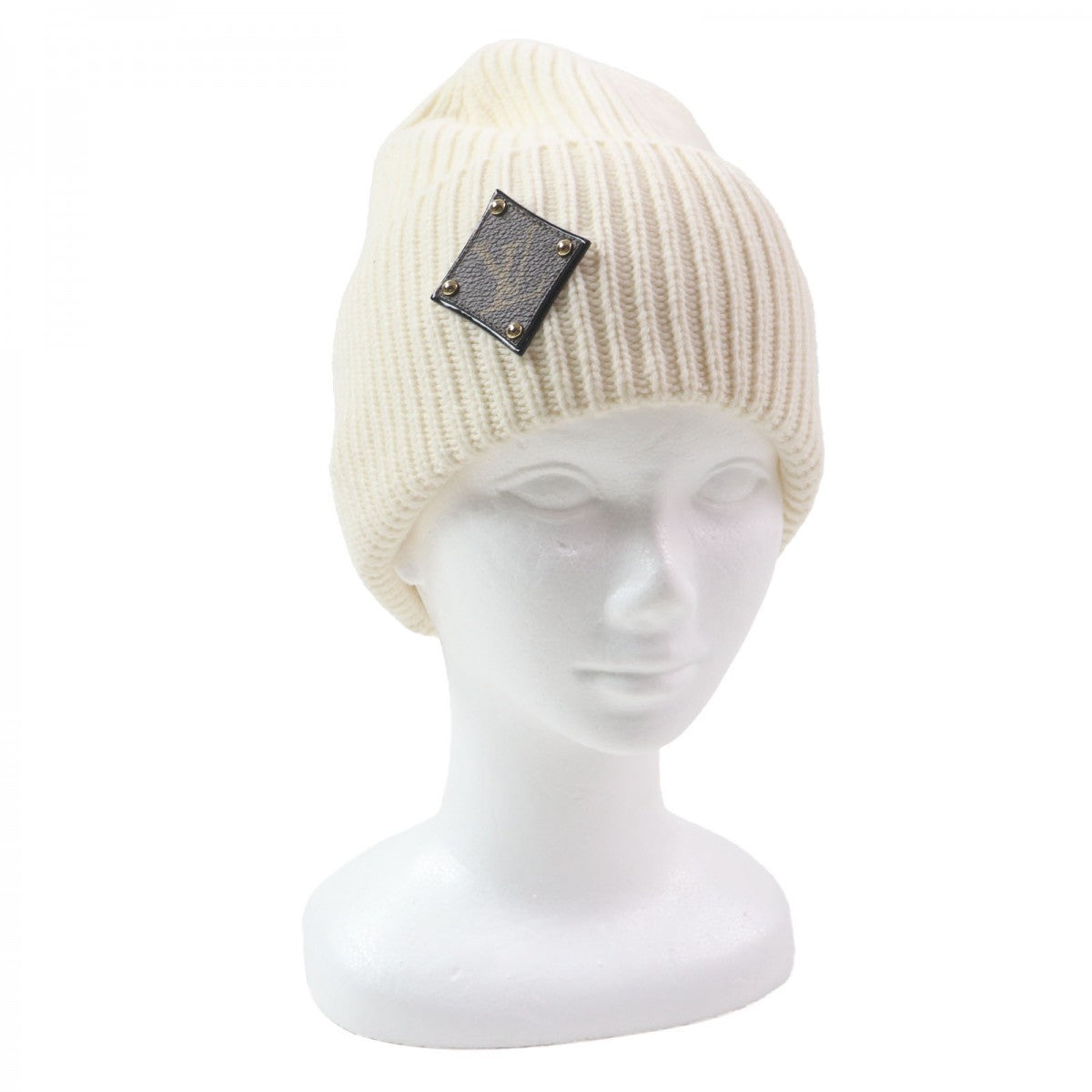 LOUIS VUITTON Knit cap M76707 Main: 100% wool, Leather parts: cowhide, Parts: 100% polyester Ivory Bonnet LV Beanie mens