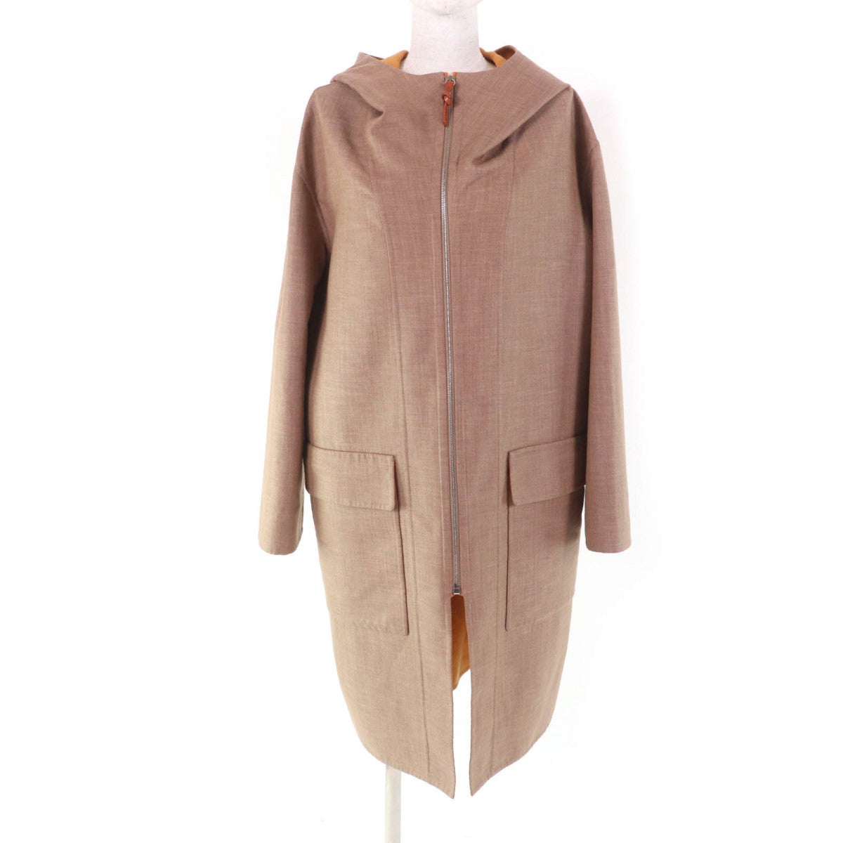 HERMES coat 3E0105DC Main: 85% cashmere, Main: 12% wool, Main: 3% silk, Part: cowhide Brown Women 38