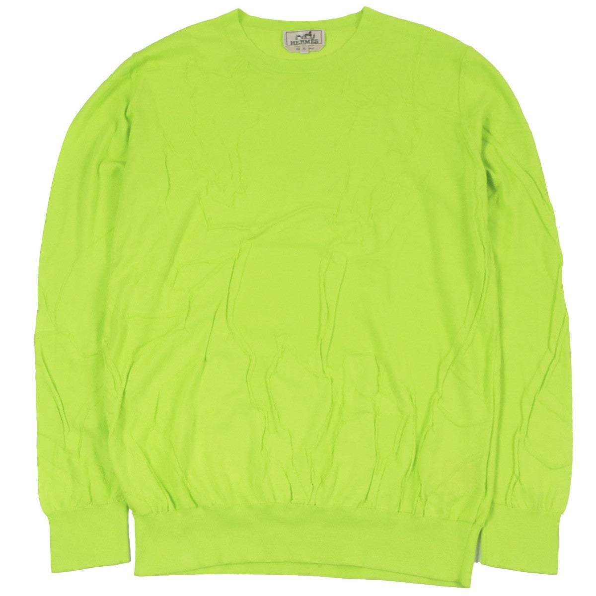 HERMES knit Main: 100% cotton lime green mens XL