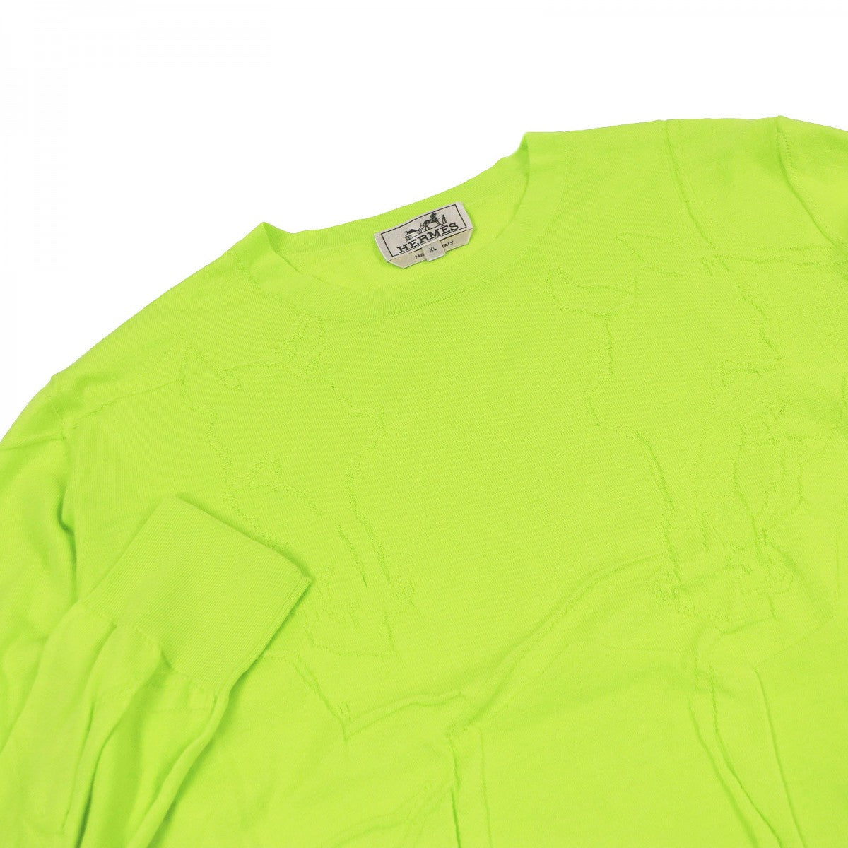 HERMES knit Main: 100% cotton lime green mens XL