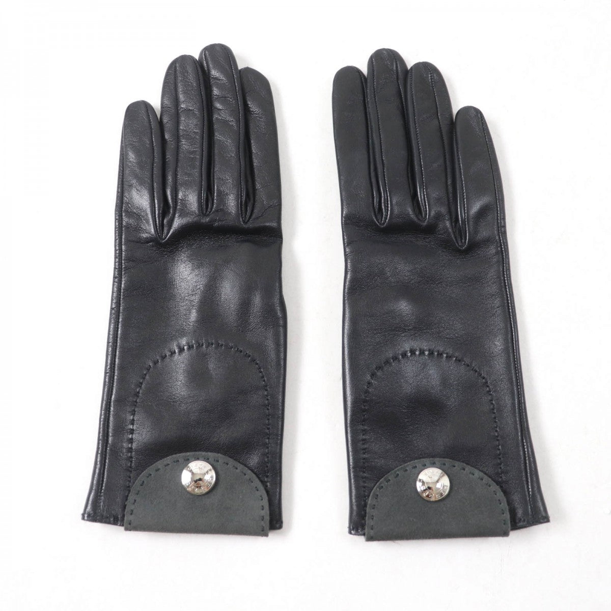 HERMES gloves Main: Leather, Lining: 100% Silk black Women 6.5
