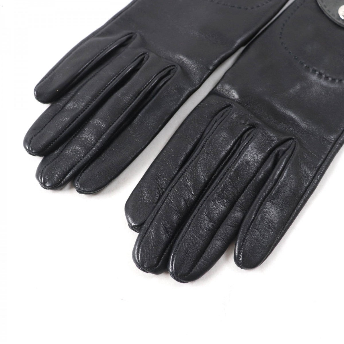 HERMES gloves Main: Leather, Lining: 100% Silk black Women 6.5