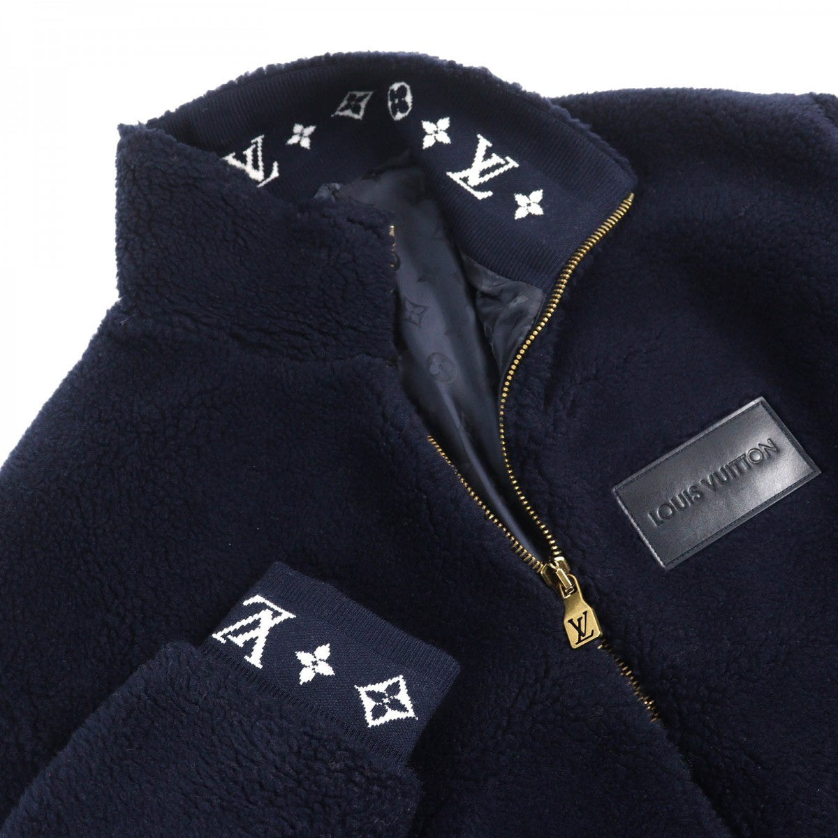 LOUIS VUITTON Blouson 1AGLXQ Main: 53% polyester, Main: 47% acrylic Naval Academy Leather patch fleece blouson mens L