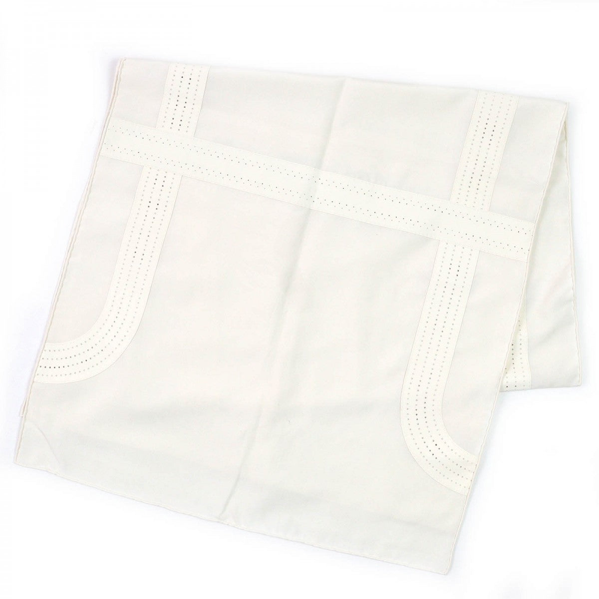 HERMES shawl Main: 100% silk, Leather part: sheepskin Ivory Women