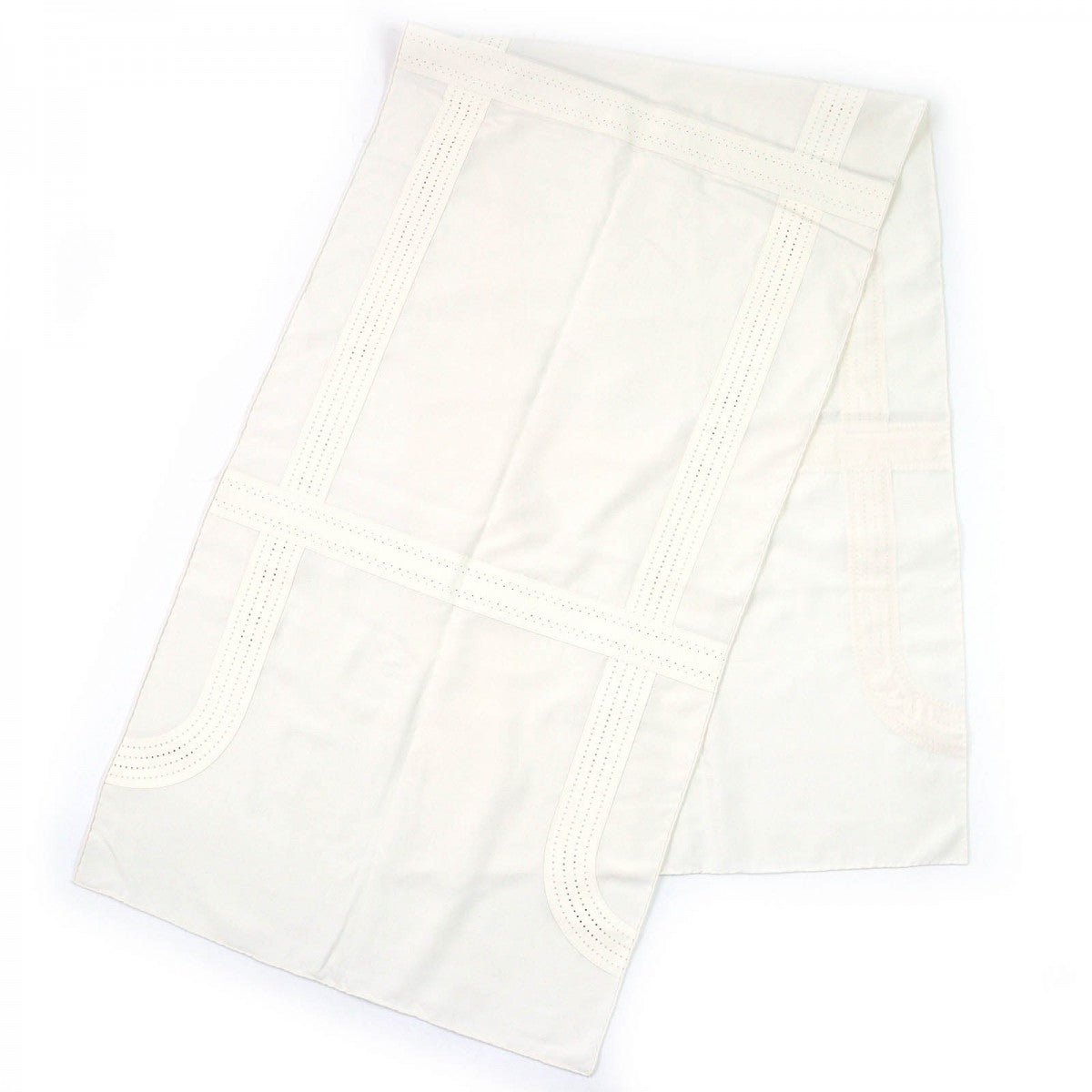 HERMES shawl Main: 100% silk, Leather part: sheepskin Ivory Women