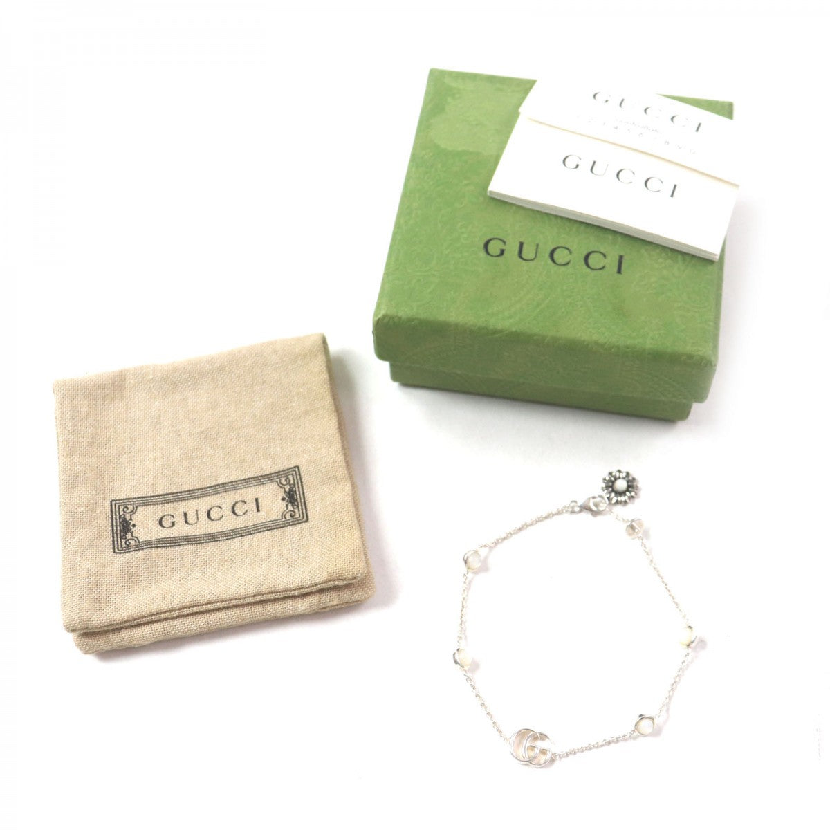 GUCCI bracelet 527393 Mainï¿½FSV925 Silver white Double G Mother of Pearl Bracelet Women 17