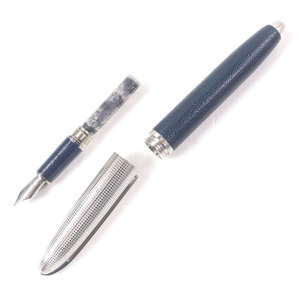 LOUIS VUITTON fountain pen Part: Leather, Nib: 750 Navy Silver Dock Cuir mens