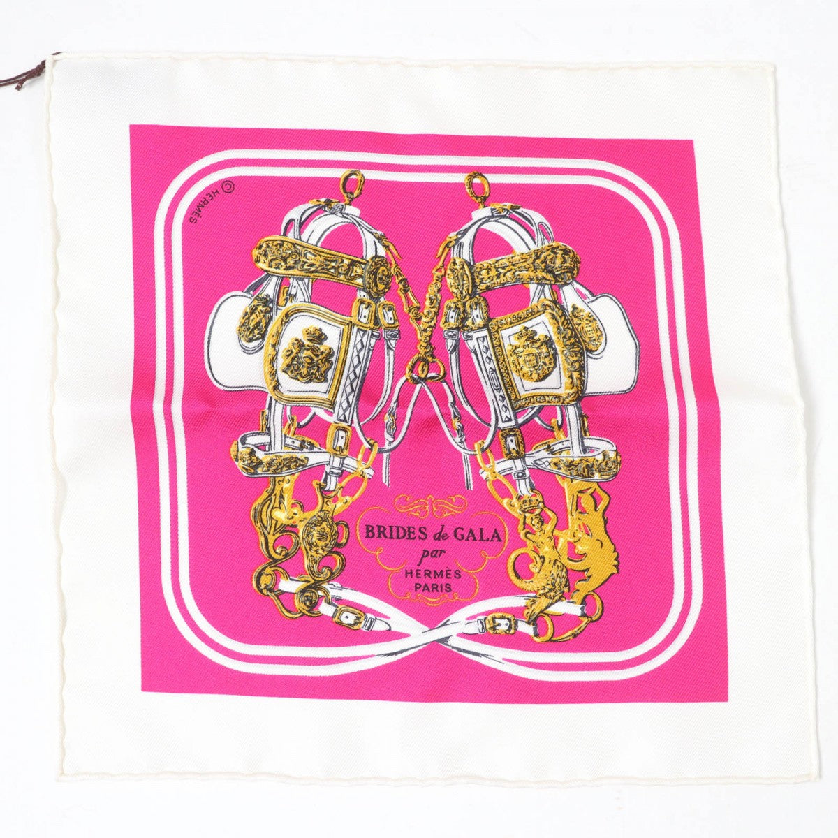HERMES scarf Main: 100% silk BLANC/ROSE FUCHSIA Carre Nano 20CM BRIDES de GALA Brides for ceremonies Women