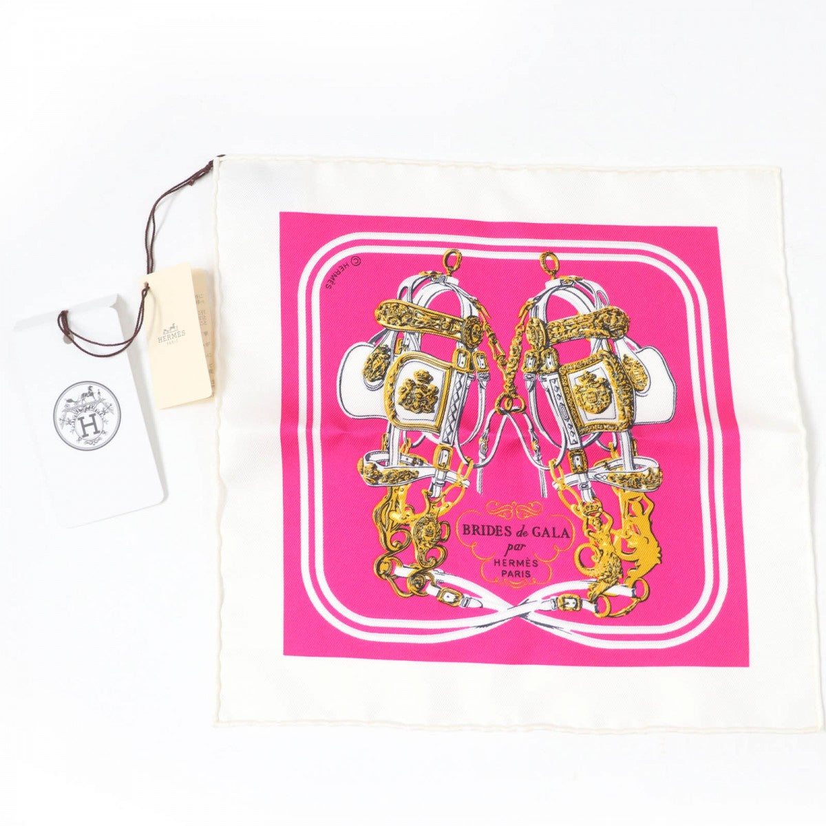 HERMES scarf Main: 100% silk BLANC/ROSE FUCHSIA Carre Nano 20CM BRIDES de GALA Brides for ceremonies Women