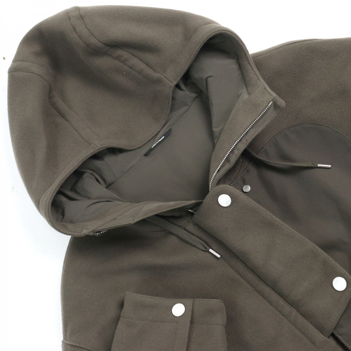 HERMES Jacket H462120HB Outer: 100% wool, Lining: 80% nylon, Lining: 20% polyurethane, Part: 80% nylon, Part: 20% cotton Khaki green mens 48