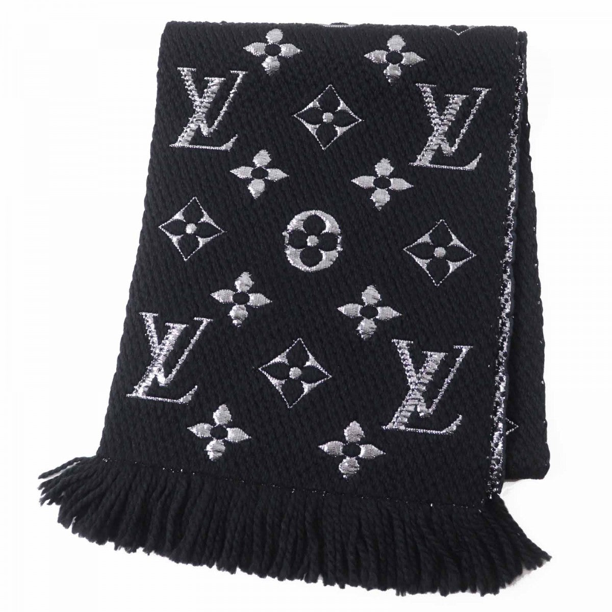 LOUIS VUITTON Scarf M75833 Main: 95% wool, Main: 3% silk, Main: 2% polyester Noir Escalp Logo Mania Shine Women