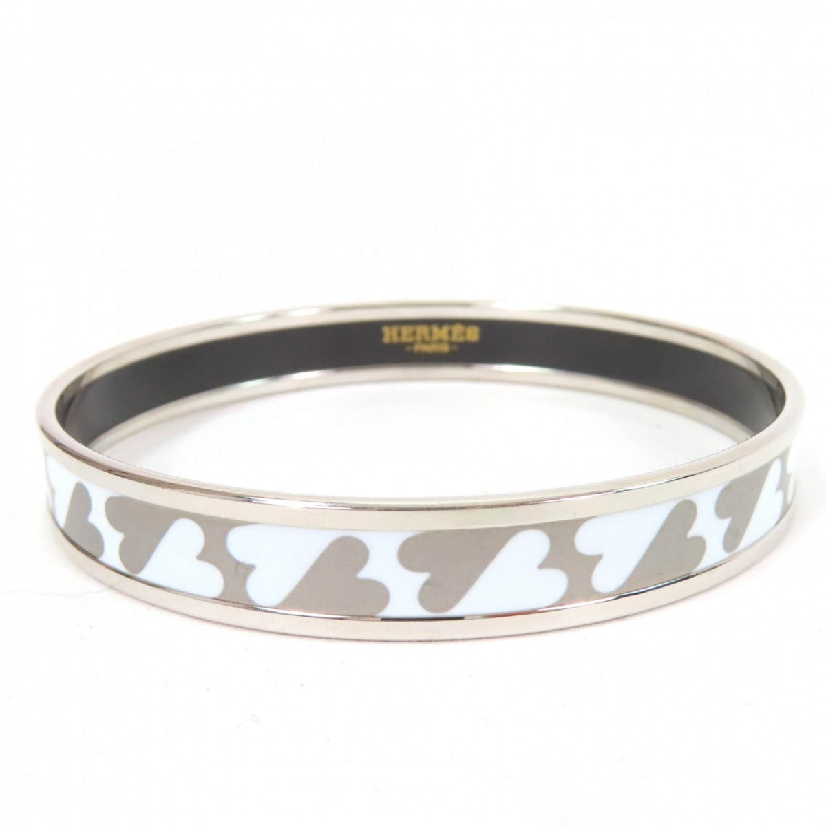 HERMES Bangle Metal, Enamel Silver white Enamel PM Enamel Bracelet Carte  Jou Women