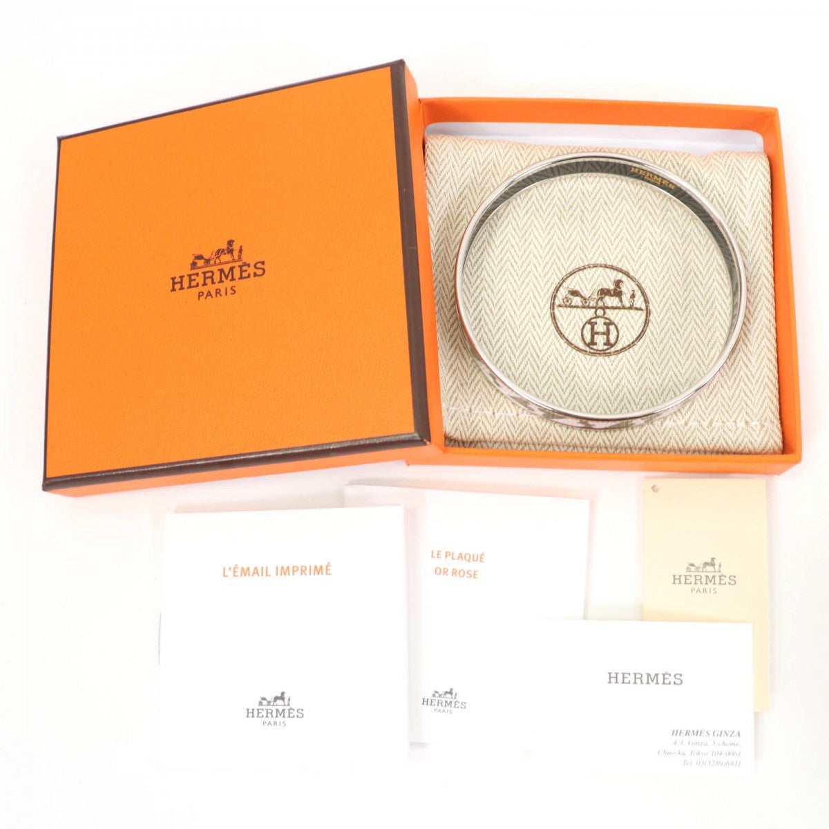 HERMES Bangle Metal, Enamel Silver white Enamel PM Enamel Bracelet Carte  Jou Women
