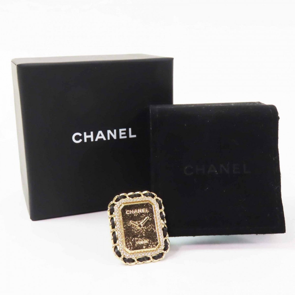 CHANEL Ring B23A Gold Plated, Rhinestone, Leather gold Premiere Watch Design COCO Mark Women