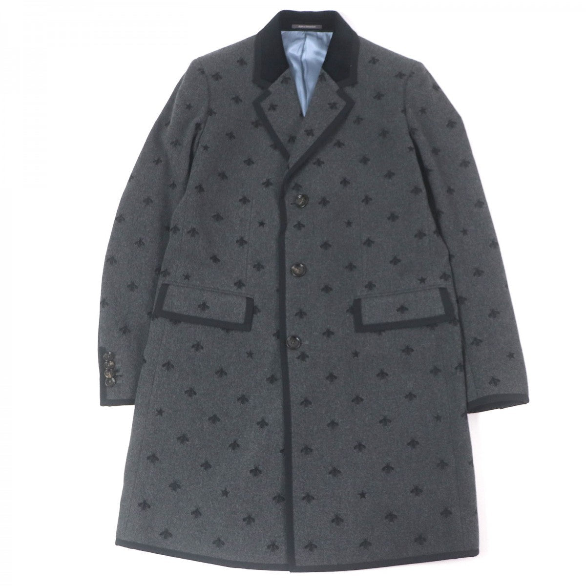 GUCCI Chester coat 468117 Outer: 100% wool, Lining: 68% rayon, Lining: 32% silk, Part: 100% cotton, Sleeve lining: 100% cupra gray mens 48