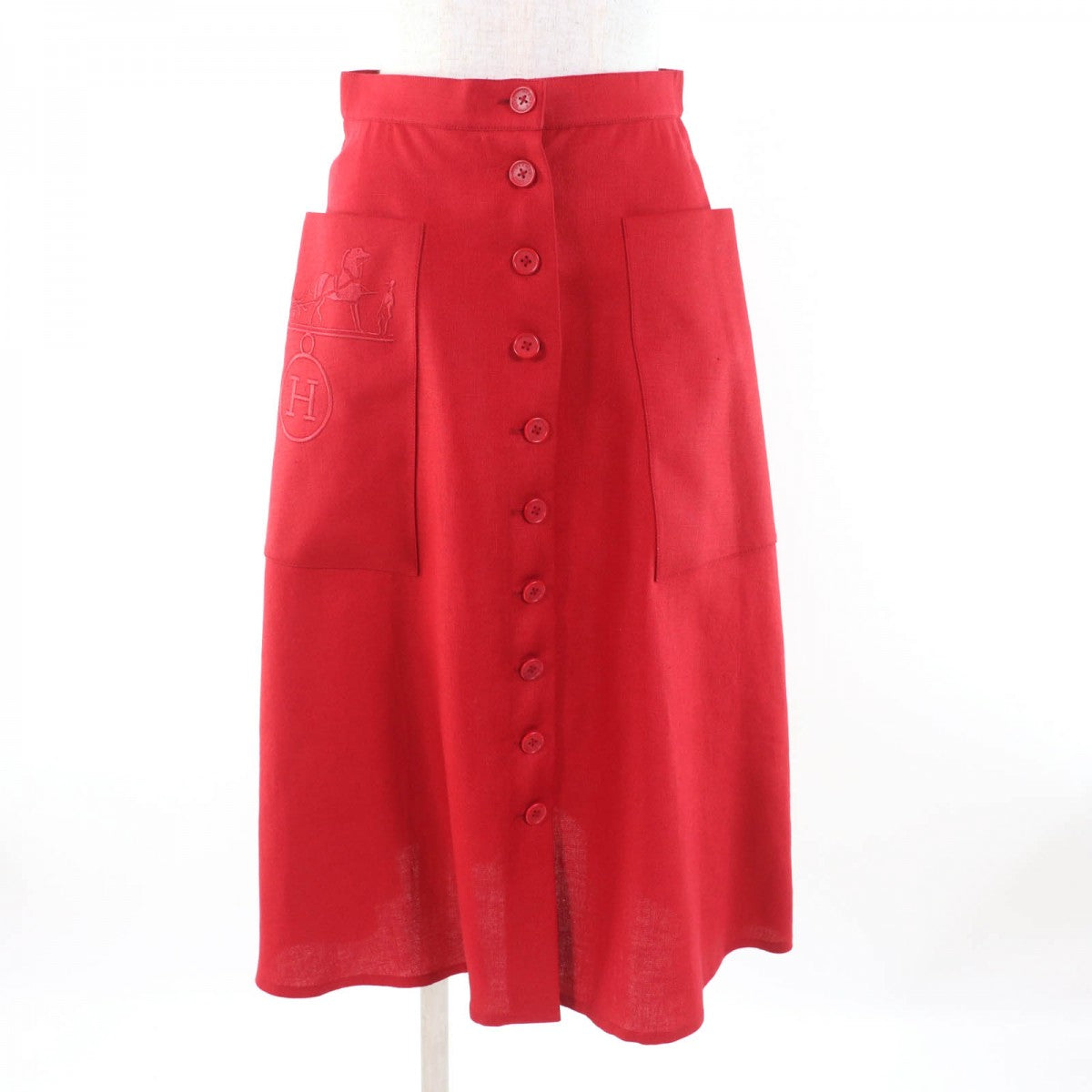 HERMES flare skirt Outer: 100% linen, Lining: 55% acetate, Lining: 45% cupra Red Women 38