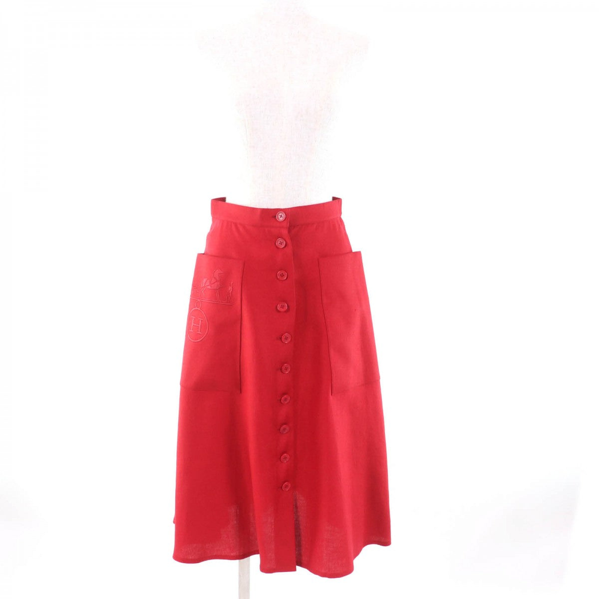 HERMES flare skirt Outer: 100% linen, Lining: 55% acetate, Lining: 45% cupra Red Women 38