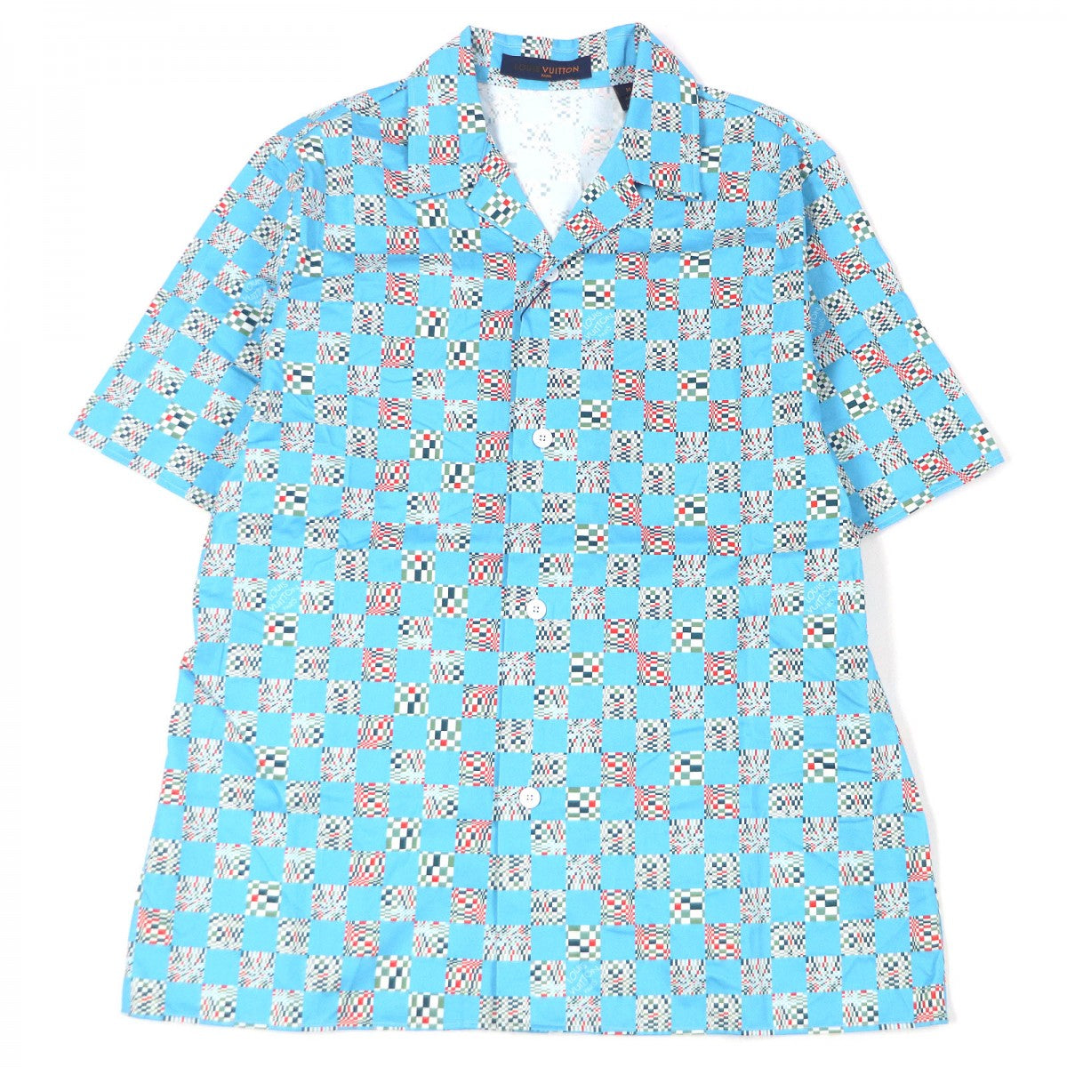 LOUIS VUITTON Short sleeve shirt Main: 100% cotton blue Distorted Damier mens M
