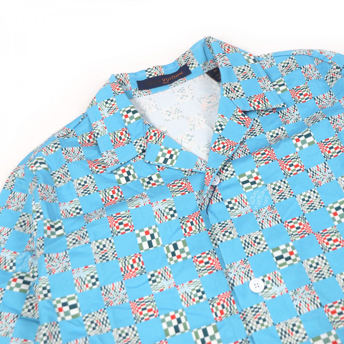 LOUIS VUITTON Short sleeve shirt Main: 100% cotton blue Distorted Damier mens M