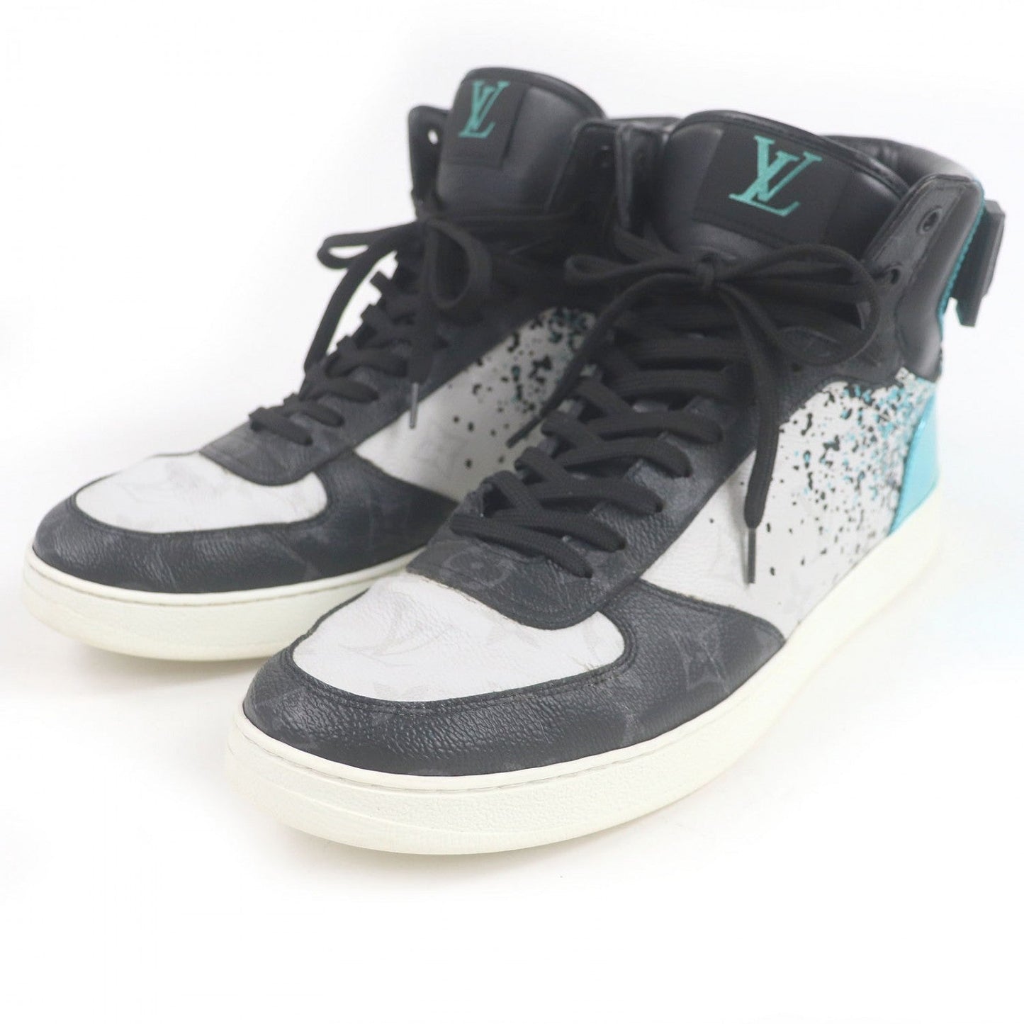LOUIS VUITTON High cut sneakers leather White black blue LV Rivoli Line 8
