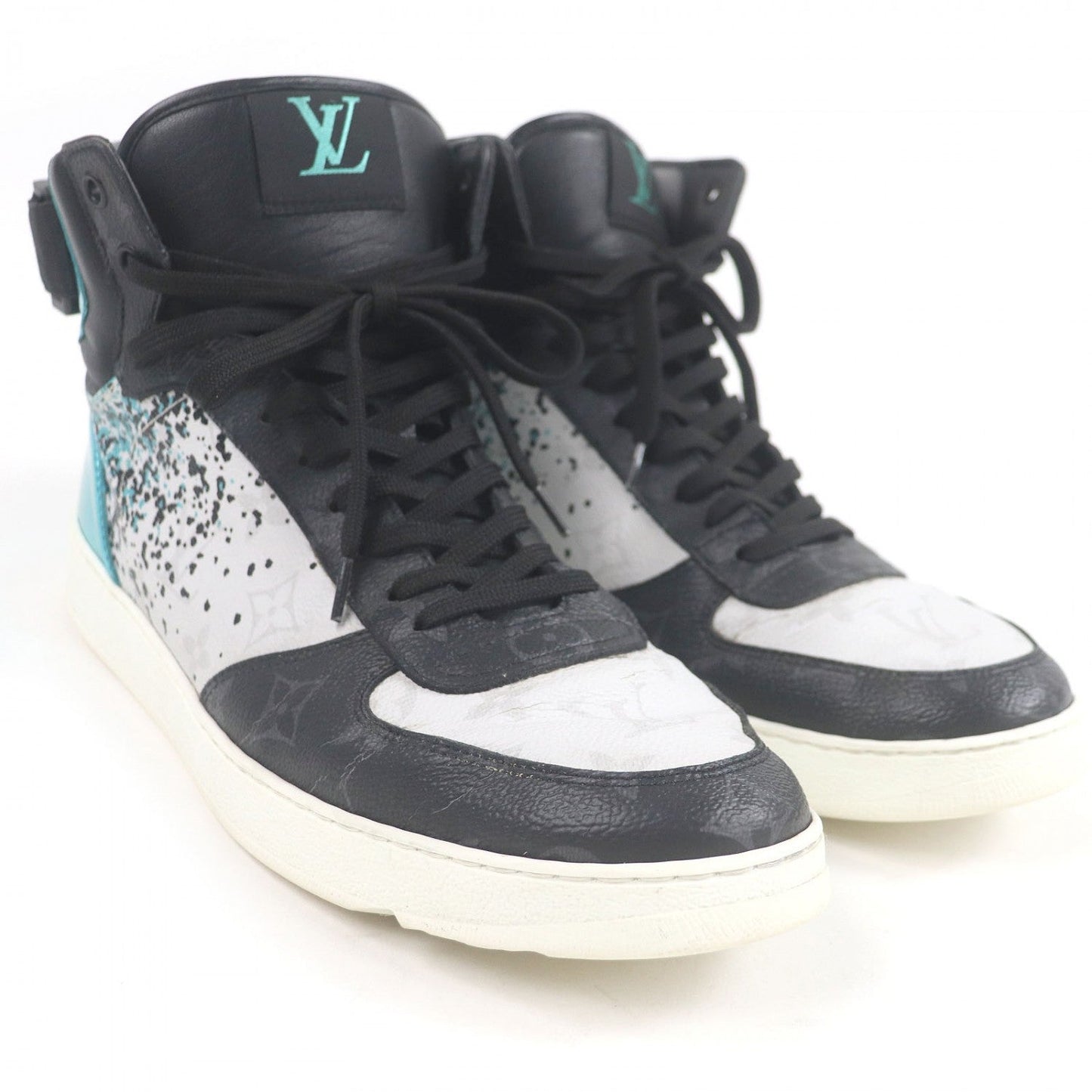 LOUIS VUITTON High cut sneakers leather White black blue LV Rivoli Line 8